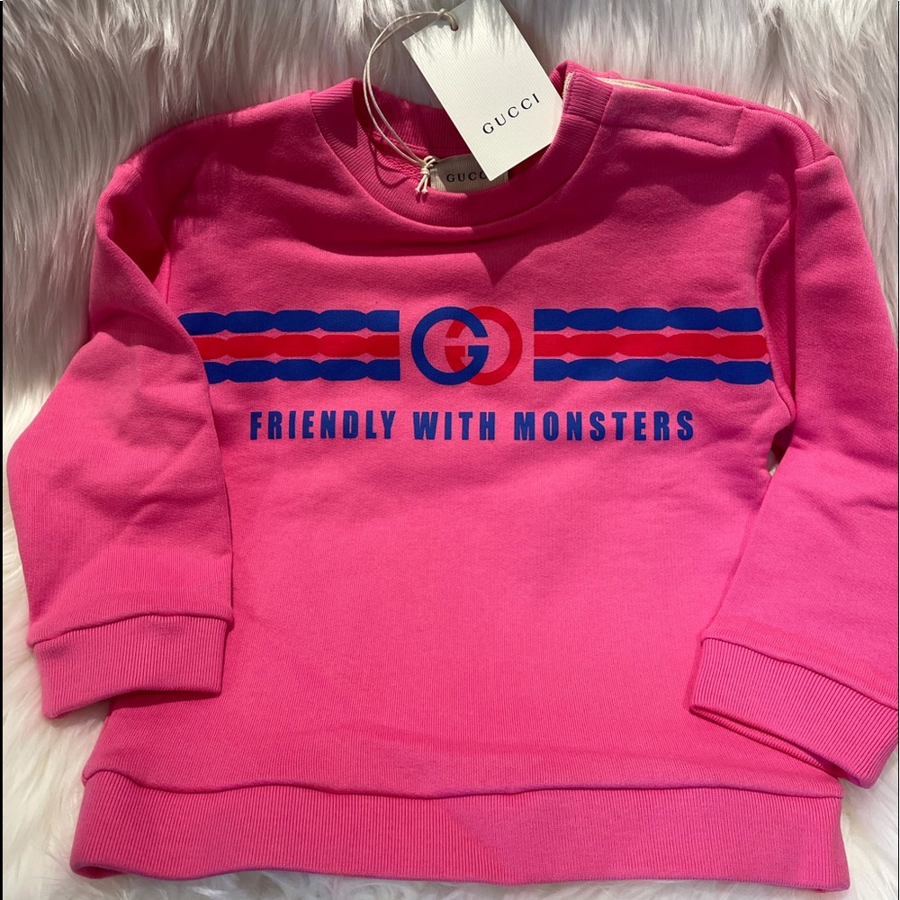 GUCCI Kid pink “Friendly with Monsters” sweatshirt